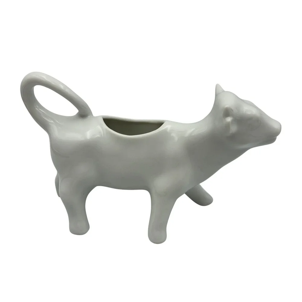 Vintage OMC White Ceramic Cow Creamer Farmhouse Style Porcelain Milk Pitcher
